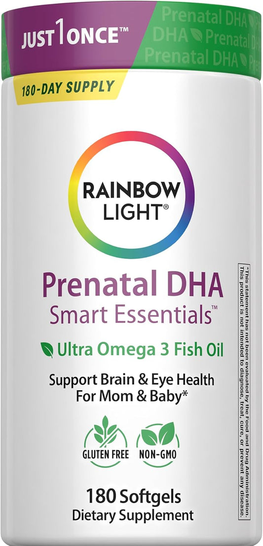 Rainbow Light Prenatal DHA Smart Essentials | Omega 3 Fatty Acids EPA & DHA | Purified Fish Oil | Support for Mom & Baby | Non-GMO and Gluten Free | 180 Count