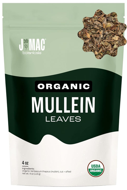 J Mac Botanicals Organic Mullein Leaves (4 oz) Certified USDA Organic. Loose Leaf Mullein Herbal Tea