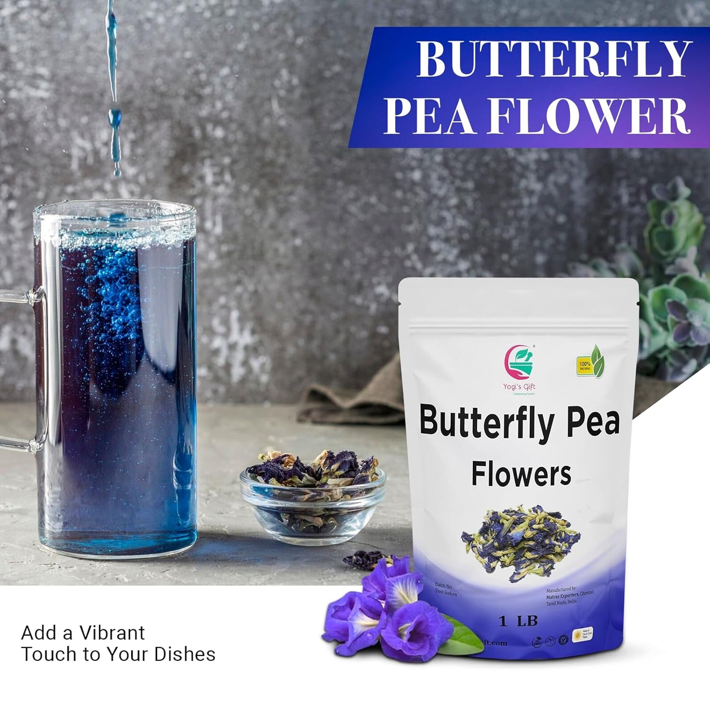 Butterfly Pea Flower Dried 1 LB (1000+ Cups) | Blue Butterfly Pea Flower Tea | BLUE TEA HERBAL TEA | Beautiful Blue Or Purple Food Coloring | Premium Quality | By Yogi's Gift®
