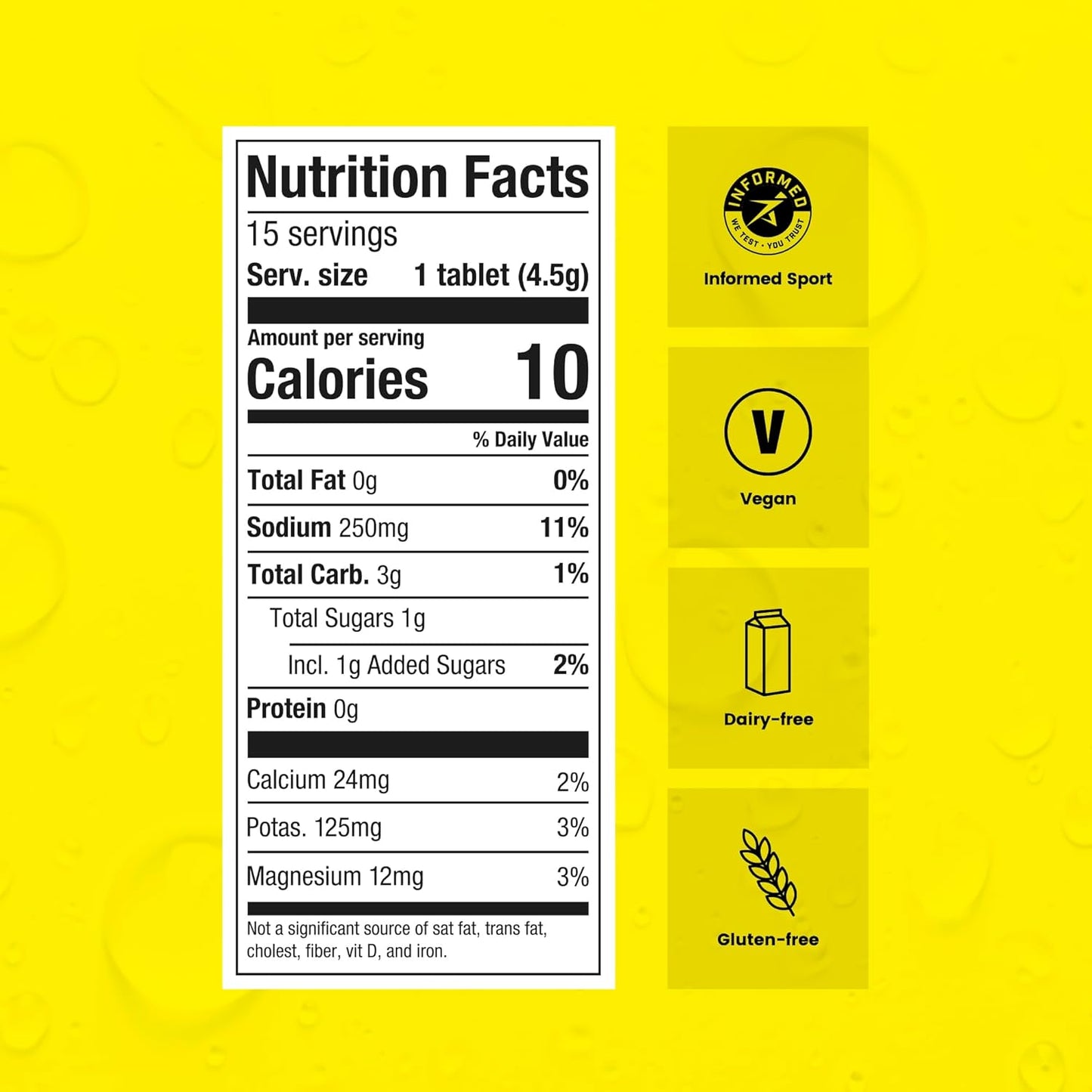 Precision Hydration Electrolyte Tablets - Multi Strength Effervescent Hydration Tablets - Combats Cramp - Low Calorie, Gluten Free, Vegan/Vegetarian Friendly (1 Tube, 500mg/L - Yellow Tube)