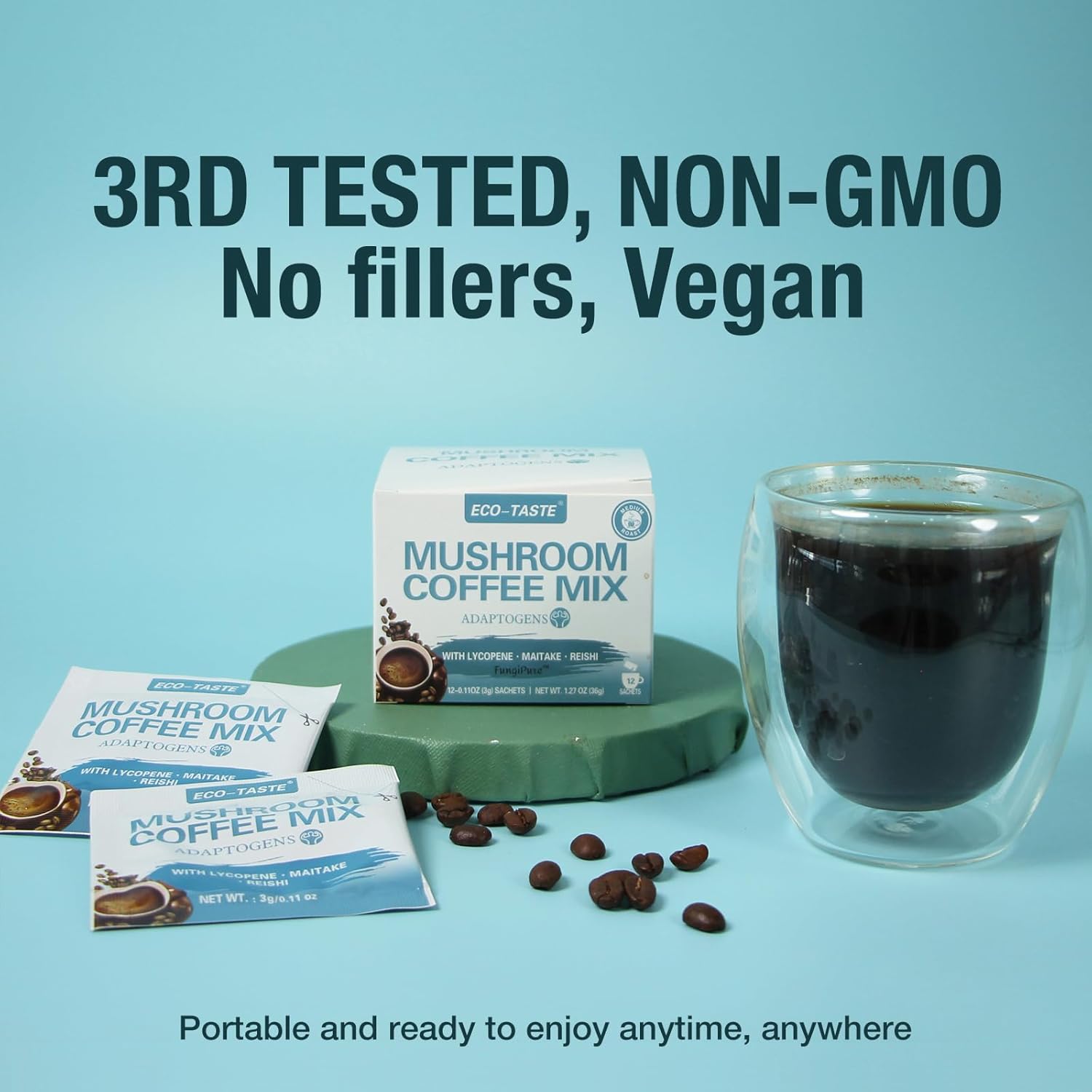 ECO-TASTE Mushroom Coffee Mix, Designed for Immunity with Lycopene, Maitake, Reishi Mushroom – 12 Sachets