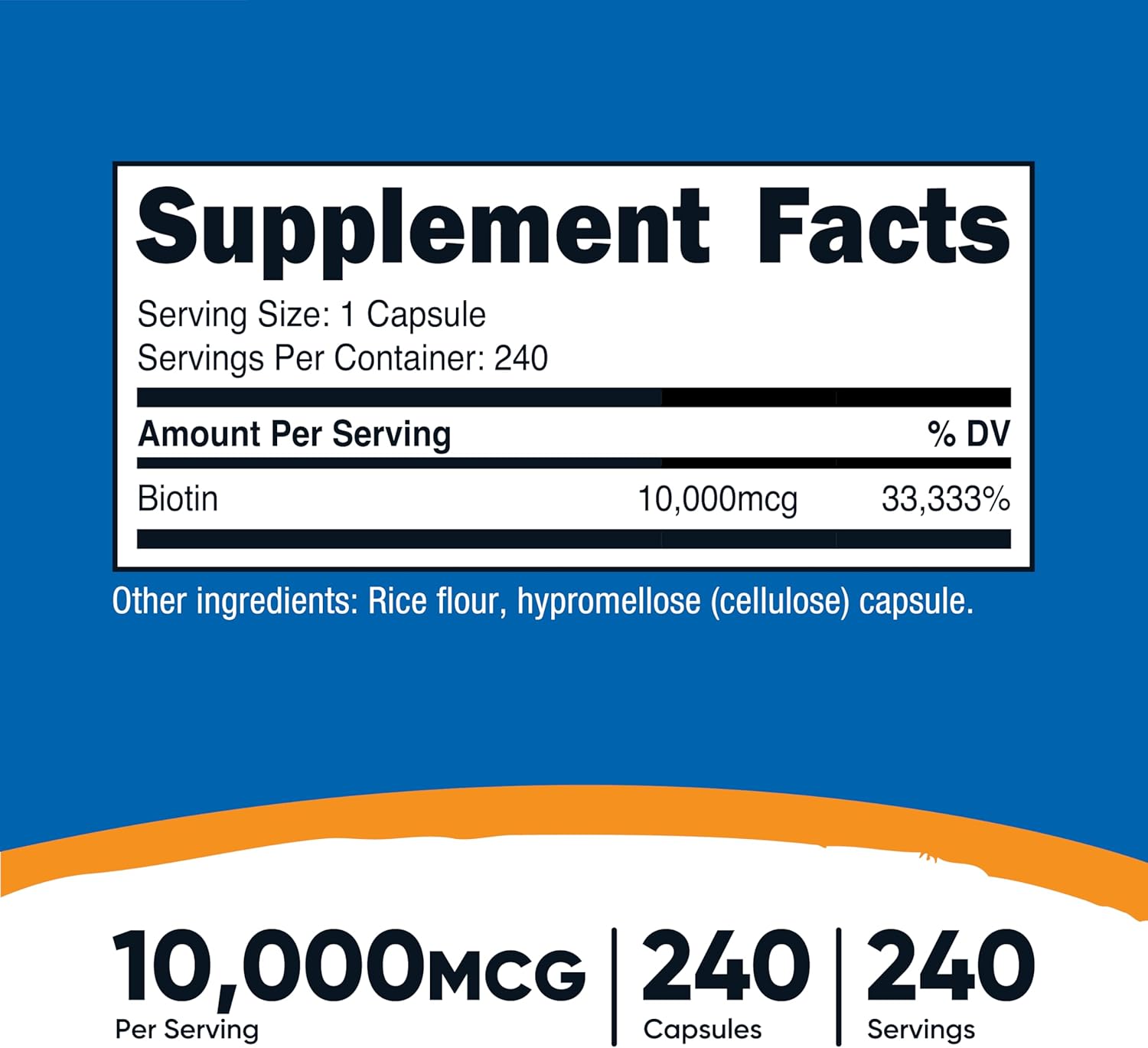 Nutricost Biotin (Vitamin B7) 10,000mcg (10mg) Vitamin Supplement, 240 Capsules - Vegetarian, Gluten Free, Quick Release, Non-GMO (Pack of 2)