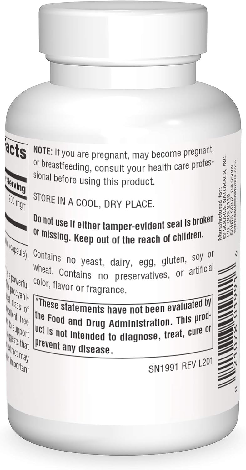 Source Naturals Proanthodyn Grape Seed Extract, Antioxidant Protection, Supports a Healthy Aging Brain*, 200 mg - 90 Capsules