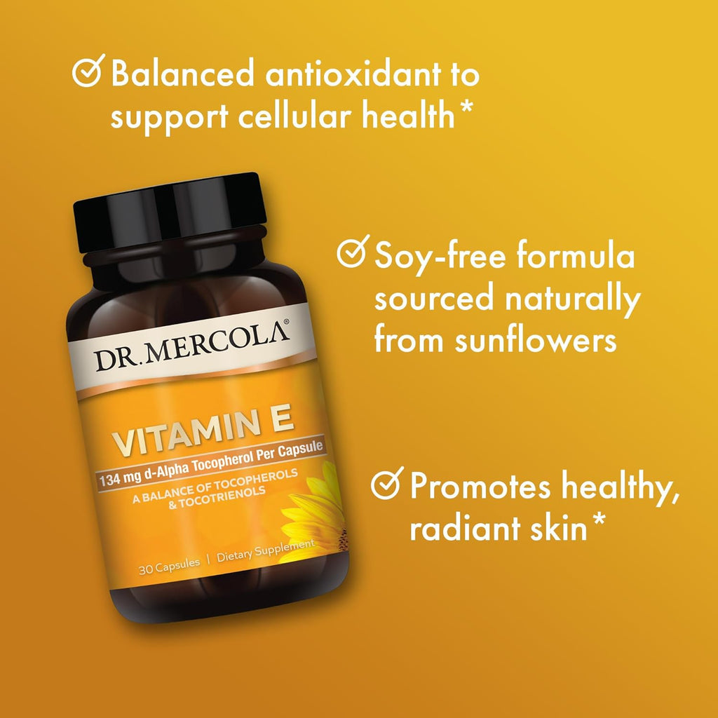 Dr. Mercola Vitamin E - Supports Healthy Skin & Antioxidant Status - Tocopherols and Tocotrienols Blend - Non-GMO, Gluten-Free & Soy-Free - 30 Capsules (30 Servings)