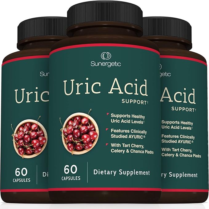 Sunergetic Premium Uric Acid Support Supplement – Uric Acid Cleanse & Kidney Support – Includes Tart Cherry, Chanca Piedra, Celery Extract & Turmeric - 60 Capsules