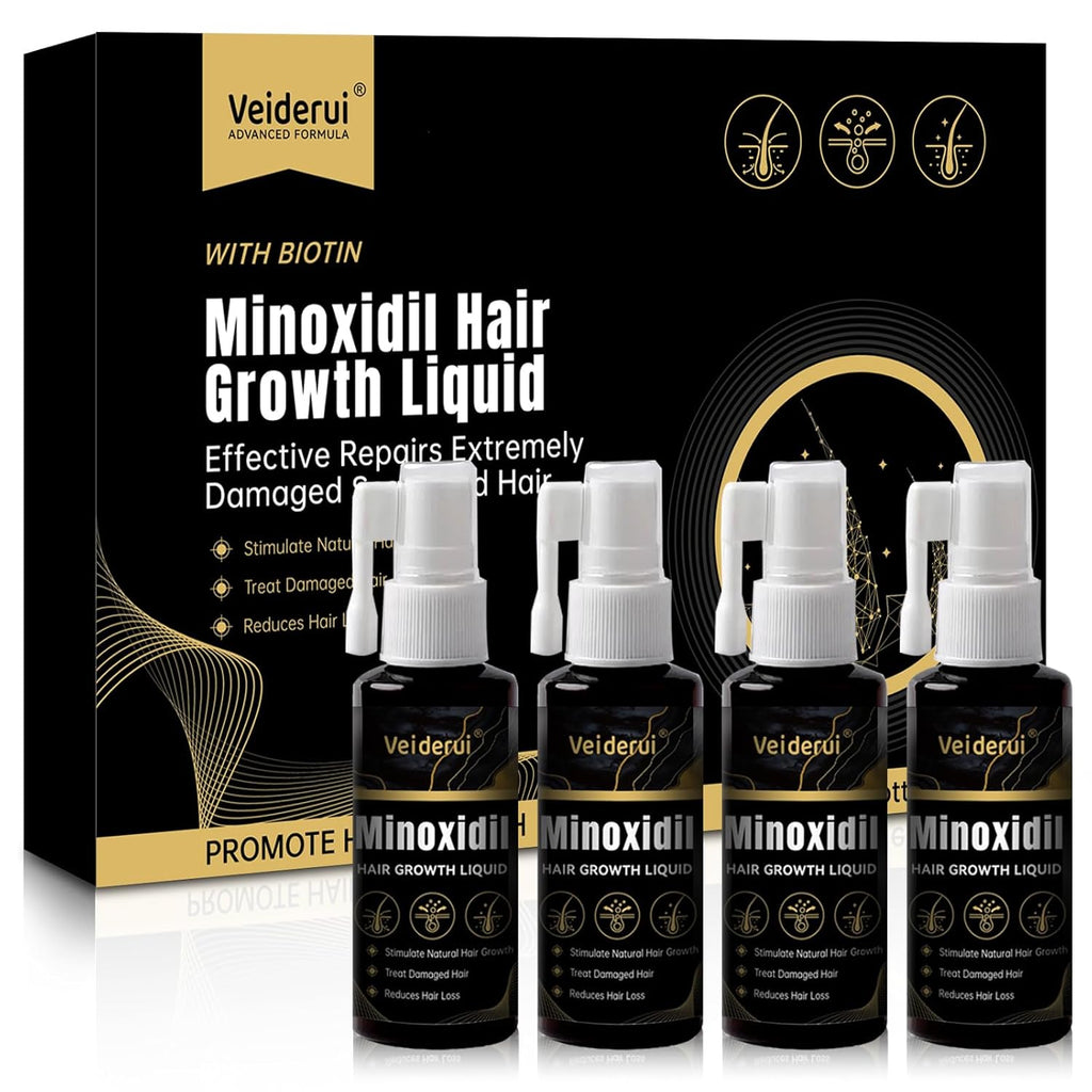 Minoxidil Hair Growth With Biotin 5%: Minoxidil for Men and Women - Hair Growth Treatment Supports Thicker and Fuller Beard & Hair(4 Pack 8Oz For 8 Month Supply)