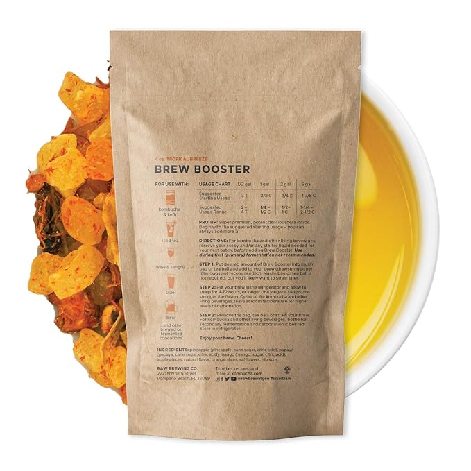 Kombucha.com Tropical Breeze BREW BOOSTER - Super Premium Pineapple, Mango, Papaya Blend w/ Botanicals for Creating Store Quality Kombucha, Flavored Iced Tea, Sangria, and More - All Natural, Loose Leaf, Caffeine Free, No Artificial Flavors, Immunity B...