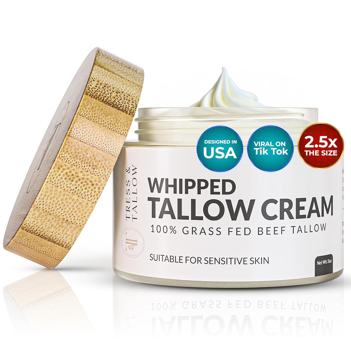 100% Organic Grass Fed Beef Tallow for Skin | Whipped Beef Tallow For Face | Tallow Moisturizer| Premium Beef Tallow for Women With Aloe Vera & Raw Honey & Beeswax- 5 FL.Oz