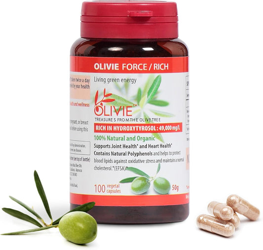 Organic Olive Leaf Extract Capsules Olivie Force/Rich | Antioxidant Polyphenol Supplement for Adults | Health Support Supplement | 100 Vegetal Capsules
