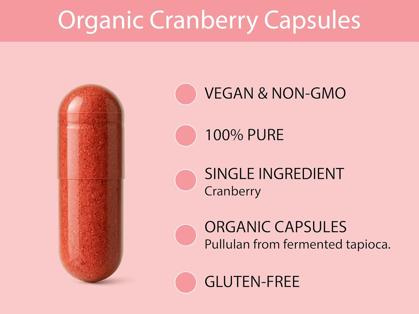 KOYAH - Organic Cranberry Capsules – 500 mg, Freeze-Dried, Whole-Berry, Vegan, Non-GMO, Supports Urinary Tract & Antioxidant Health, 60 Capsules