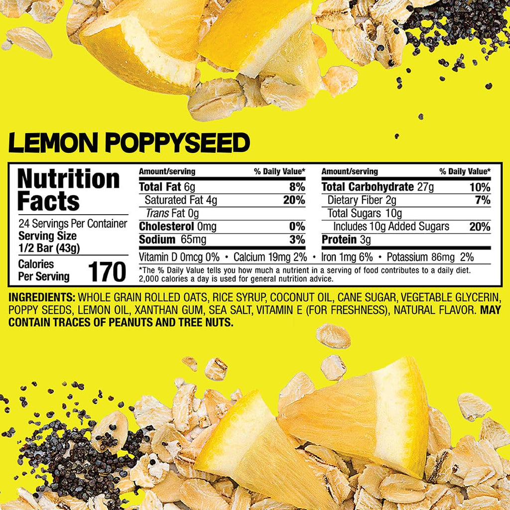 Bobo's Lemon Poppyseed Oat Bars, Gluten Free, Non-GMO, Whole Grain Oats, Pack of 12 | Snack Bars | On-the-Go | Made with Simple Ingredients