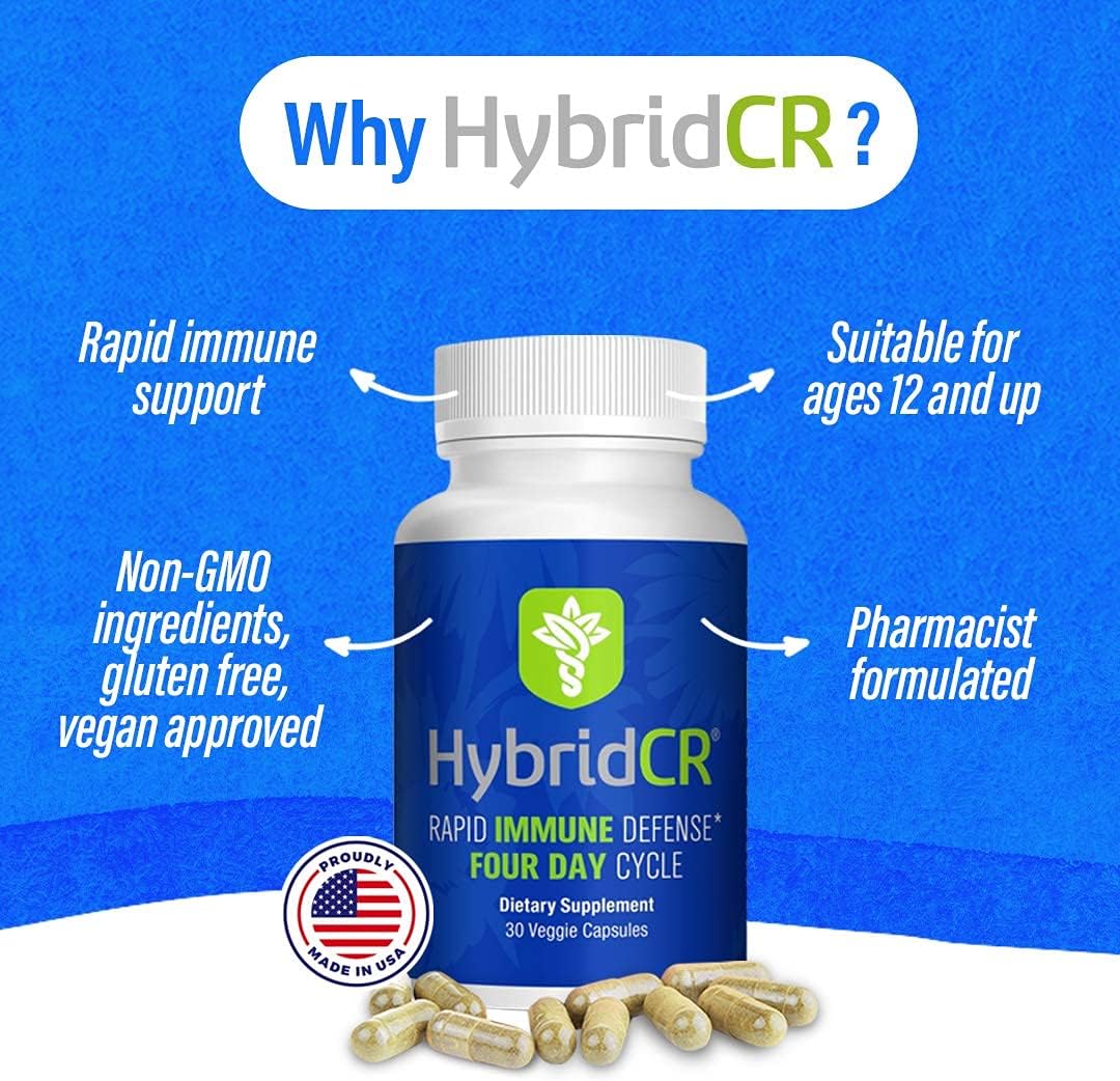 HybridCR Rapid Immunity Supplement | Zinc, Echinacea, Andrographis, Ginseng, Selenium, Gluten-Free & Non-GMO | 5-in-1 Immune Support Supplement | Pharmacist Formulated 1 Month Supply (30 Veggie Caps)
