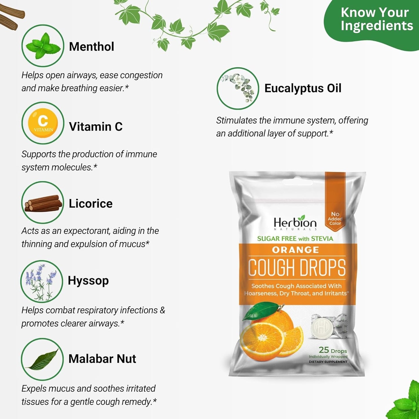 HERBION Naturals Cough Drops with Orange Flavor, Sugar-Free with Stevia, Soothes Cough, for Adults and Children Over 6 Years – Pack of 5(125 Lozenges)