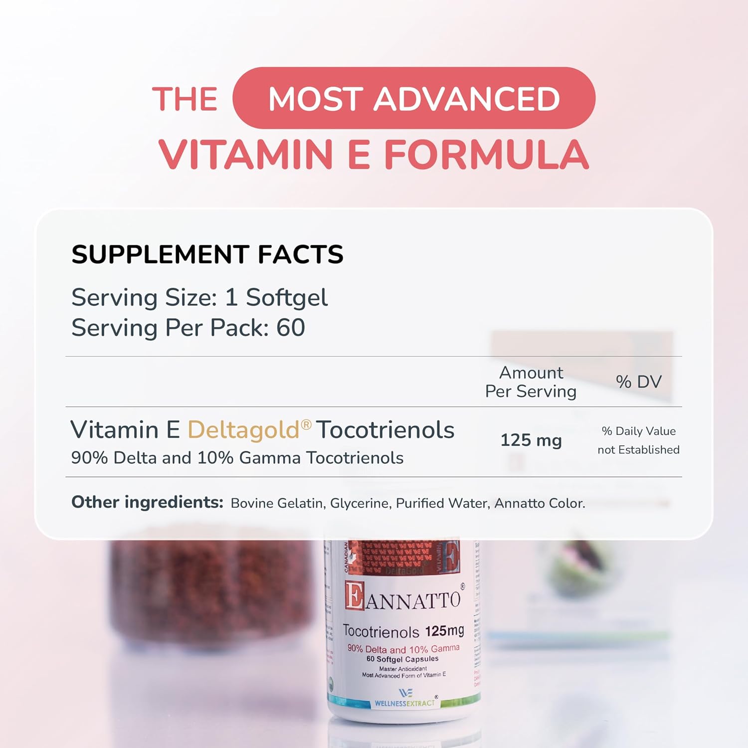 Eannatto Tocotrienols Vitamin E Supplements Tocopherol Free, Supports Immune Health, Non-GMO, Gluten Free & Antioxidant (125MG 60 Softgels)