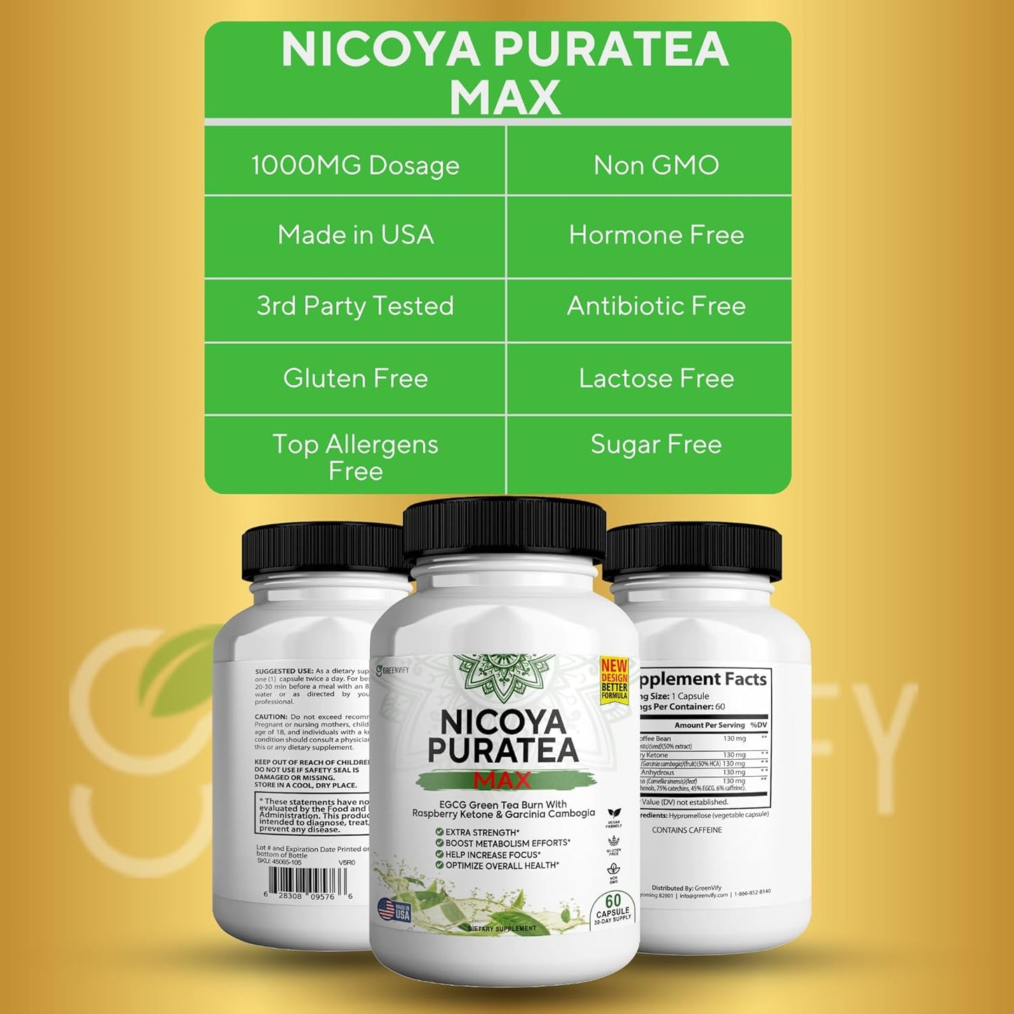 Nicoya PuraTea Max Green Tea Extract & Green Coffee Bean for Metabolism Support, Natural Energy Boost, Antioxidant-Rich Supplement – 300 Capsules