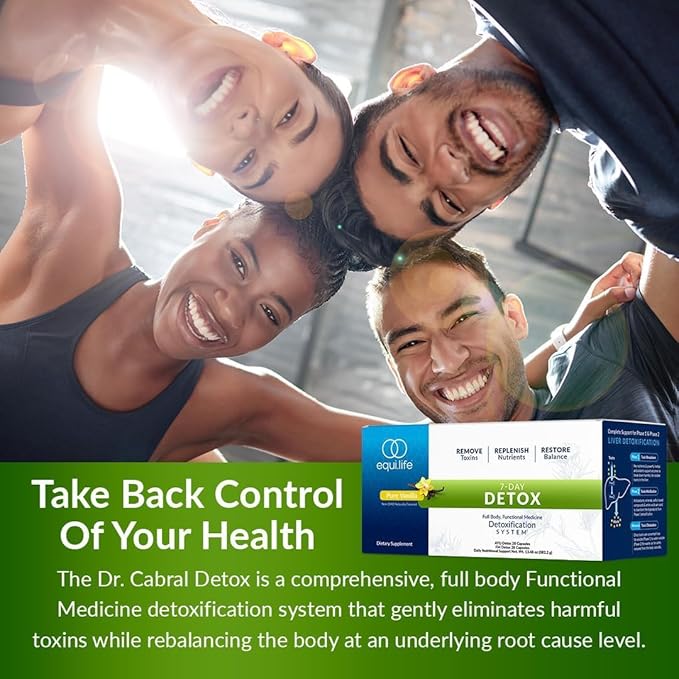 Equilife Dr. Cabral Detox, 7 Day Program with Plant Based Protein, Vitamins, Amino Acids, & Minerals to Support Full Body Balance, Meal Replacement Powder, Vegan, Gluten Free, Vanilla, 14 Servings