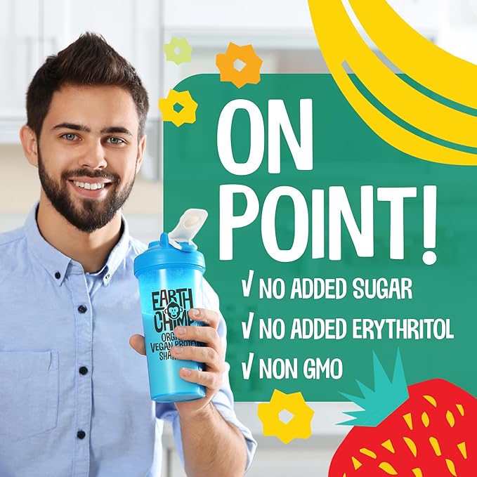 EarthChimp Organic Vegan Protein Powder - with Probiotics - Non GMO, Dairy Free, Non Whey, Plant Based Protein Powder for Women and Men, Gluten Free - 52 Servings 64 Oz (Vanilla)