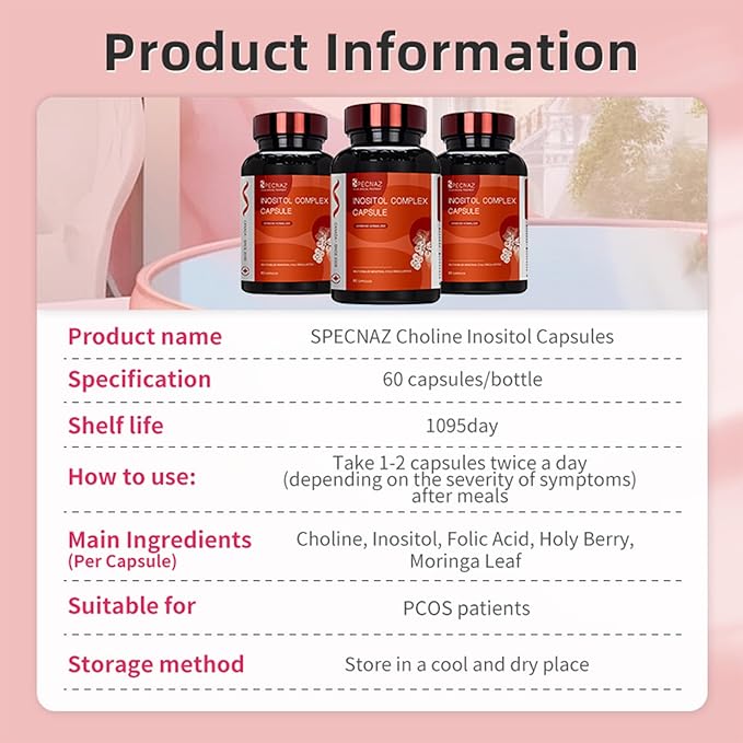 Inositol and Choline Supplement – Women's Nutrition, with Folic Acid – Supports Healthy Hormone Balance, Regular Menstrual Cycles, and Ovarian Health, for reproductive Health – 60 Capsules