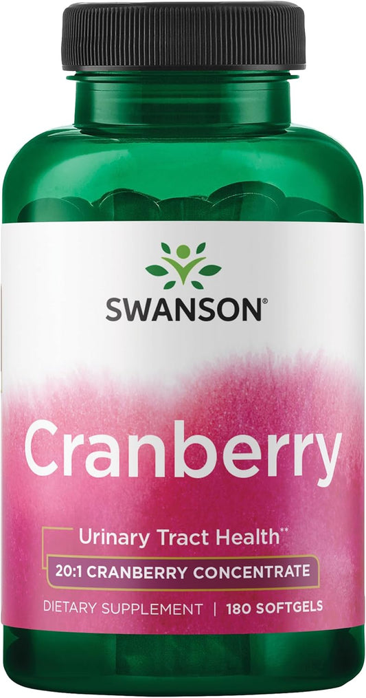Swanson Cranberry - Supports Urinary Tract Health, Bladder Control, and Promotes Healthy Kidney Function - Cranberry Supplement Made with 20:1 Cranberry Juice Concentrate - (180 Softgels)