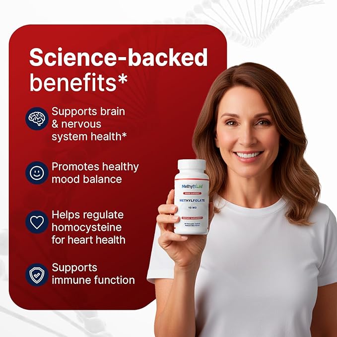 Methyl-Life Purest L-Methylfolate 10 mg Pharmaceutical Grade Professional Strength Active Folate - 3 Months Supply. Chewables. Non-GMO. Gluten Free Methylfolate