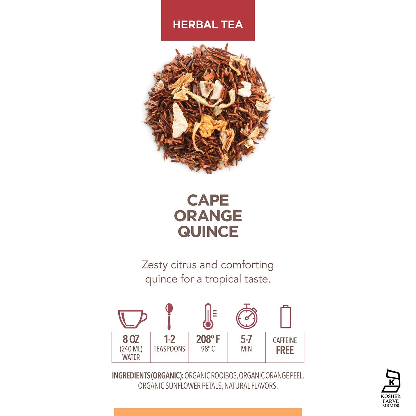 Teabloom Organic Herbal Tea, Cape Orange Quince Loose Leaf Tea, Zesty Citrus and Comforting Quince for a Tropical Rooibos - 3.53 oz/100 g Canister Makes 35-50 Cups