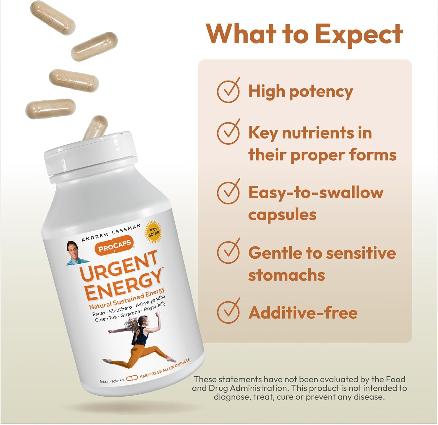 ANDREW LESSMAN Urgent Energy 60 Capsules - Provides a Safe, Healthy Means of Enhancing Energy Levels and Feelings of Well-Being, Green Tea, Guarana, Ginseng, Royal Jelly, Ashwagandha, B-Complex