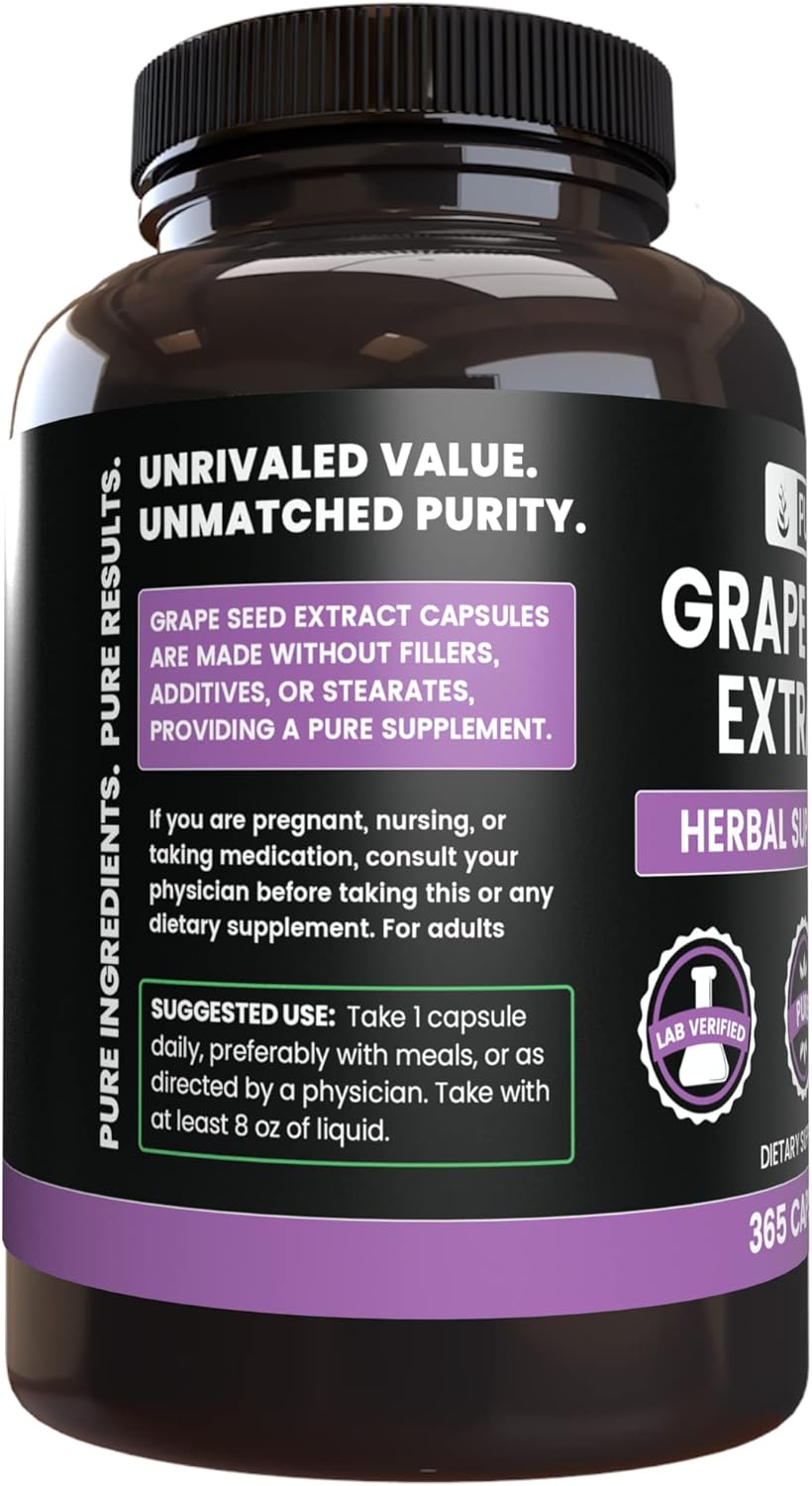 Pure Original Ingredients Grape Seed Extract (365 Capsules) No Magnesium Or Rice Fillers, Always Pure, Lab Verified