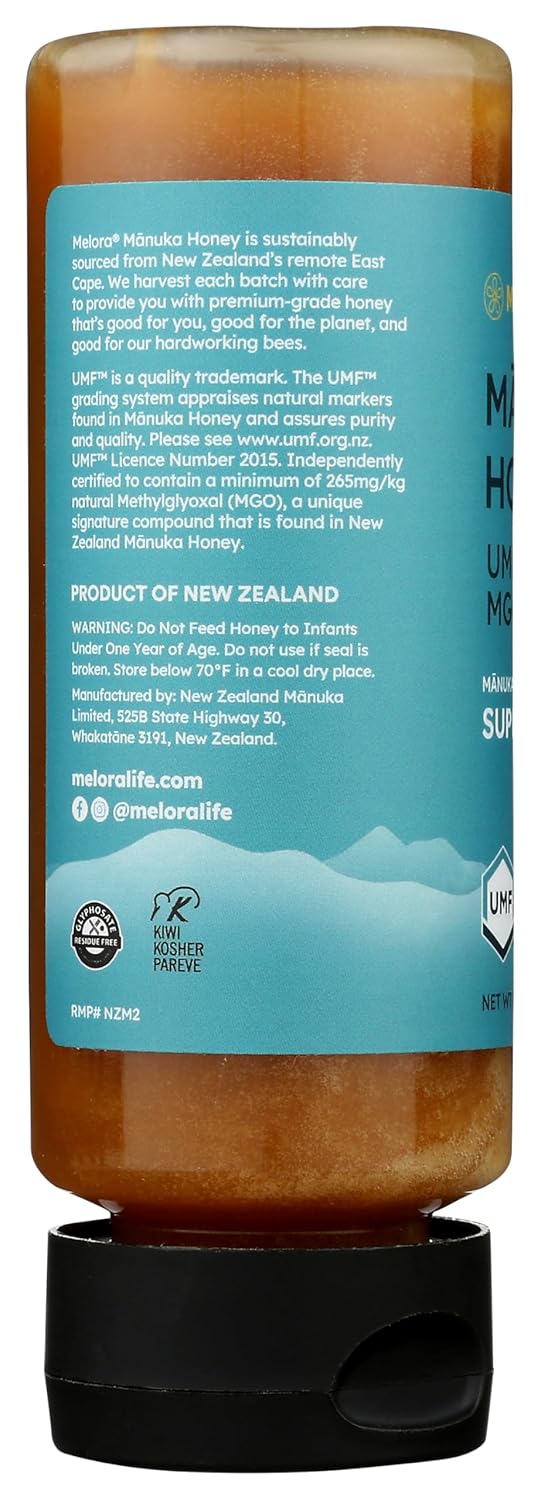 Melora Premium Raw Manuka Honey MGO 265+ (12 Oz) | Non-GMO, Gluten Free, Natural Prebiotic & Daily Wellness Support, From New Zealand, Traceable from Hive to Hand