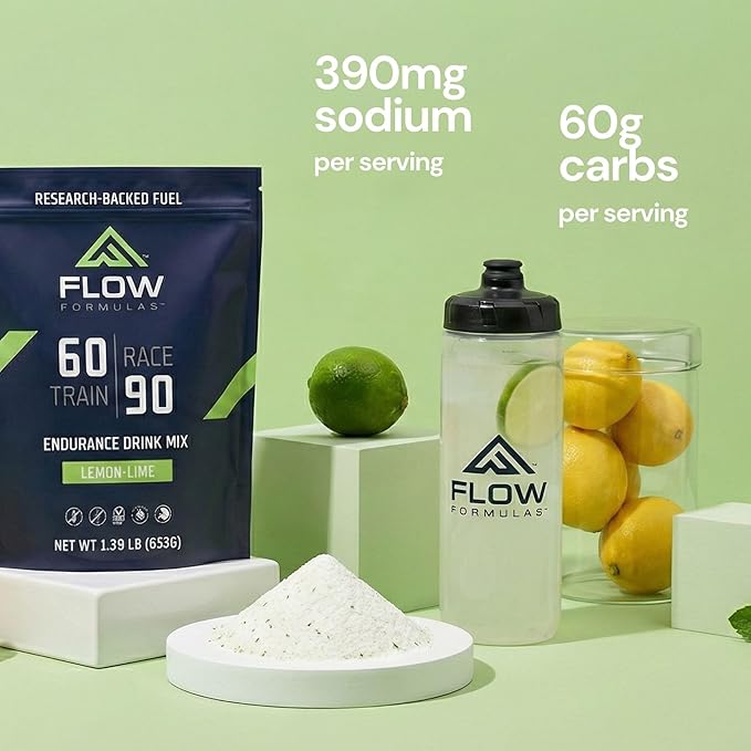 Flow Formulas Lemon Lime Endurance Drink Mix, Top 12 Allergen-Free, Carbohydrate & Electrolyte Sports Fuel Powder for Performance Training, High Carb Hydration Exercise Support, Gluten-Free, 10 Serv