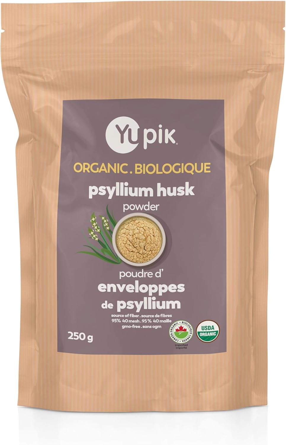 Yupik Organic Psyllium Husk Powder 8.8 Oz, 95% Purity, USDA Certified, Non-GMO, Vegan, Gluten-Free, Unflavored, Plant-Based, Coarse Milled Husk, Source of Fiber for Baking & Digestive Health