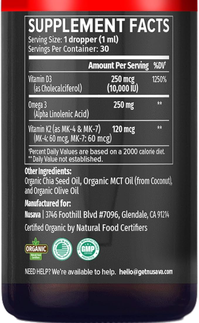 (2 Pack) Extra Strength Organic Vitamin D3 K2 Drops with MCT Oil, Omega 3, 10000 IU - Vitamin D Liquid, No Fillers, Non-GMO D3 for Faster Absorption and Immunity, Unflavored - (2 Fl Oz, 60 Servings)