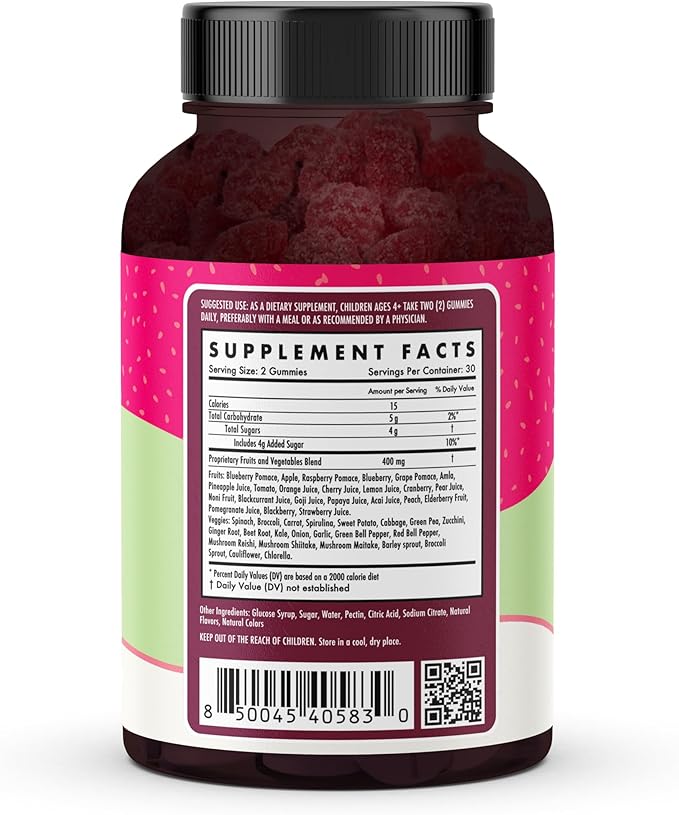 The Wellness Company Kids Naturals Fruits & Veggie Gummies – Daily Nutrition Support | 60ct (1 Month Supply)