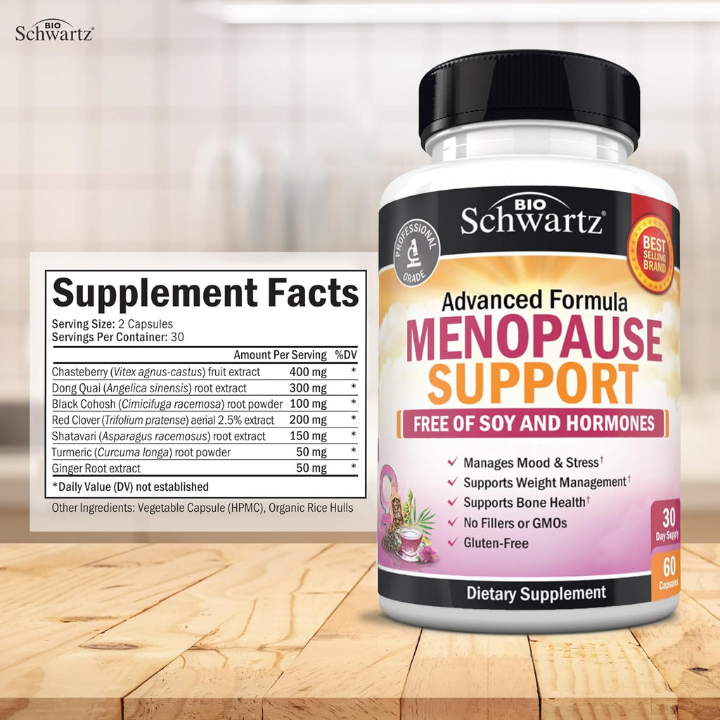 Herbal Menopause Support for Women - Supports Healthy Mood and Balance with Milk Thistle Chasteberry Black Cohosh Red Clover Turmeric Ginger - Menopause Supplements for Women - 60 Veggie Capsules
