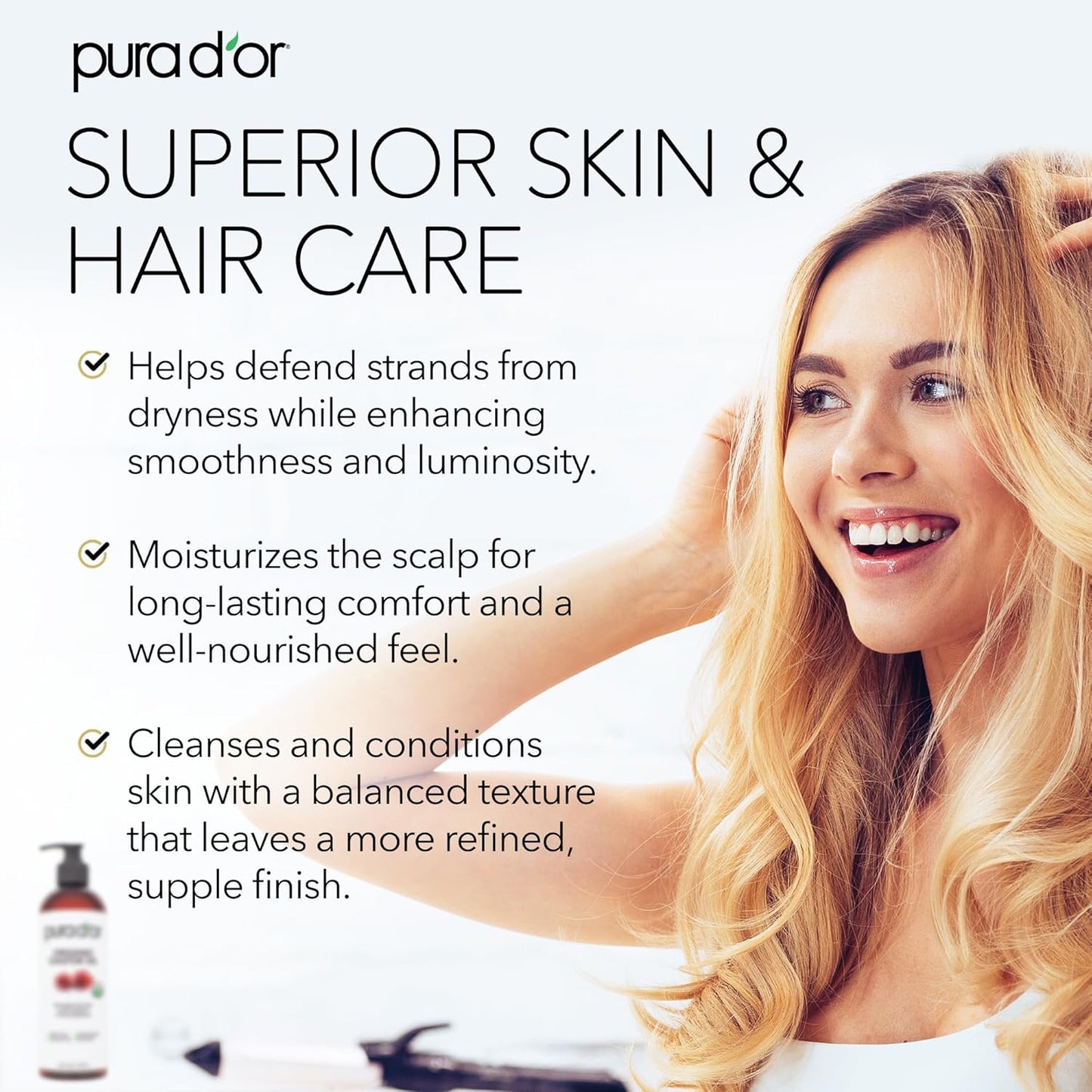 PURA D'OR 16 Oz Organic Castor Oil – Pure Cold-Pressed Hexane-Free USDA Certified – Lashes Brows Hair Scalp Skin – Botanical Moisturizer for Softness Strength Hydration Shine Radiance – Bulk Size
