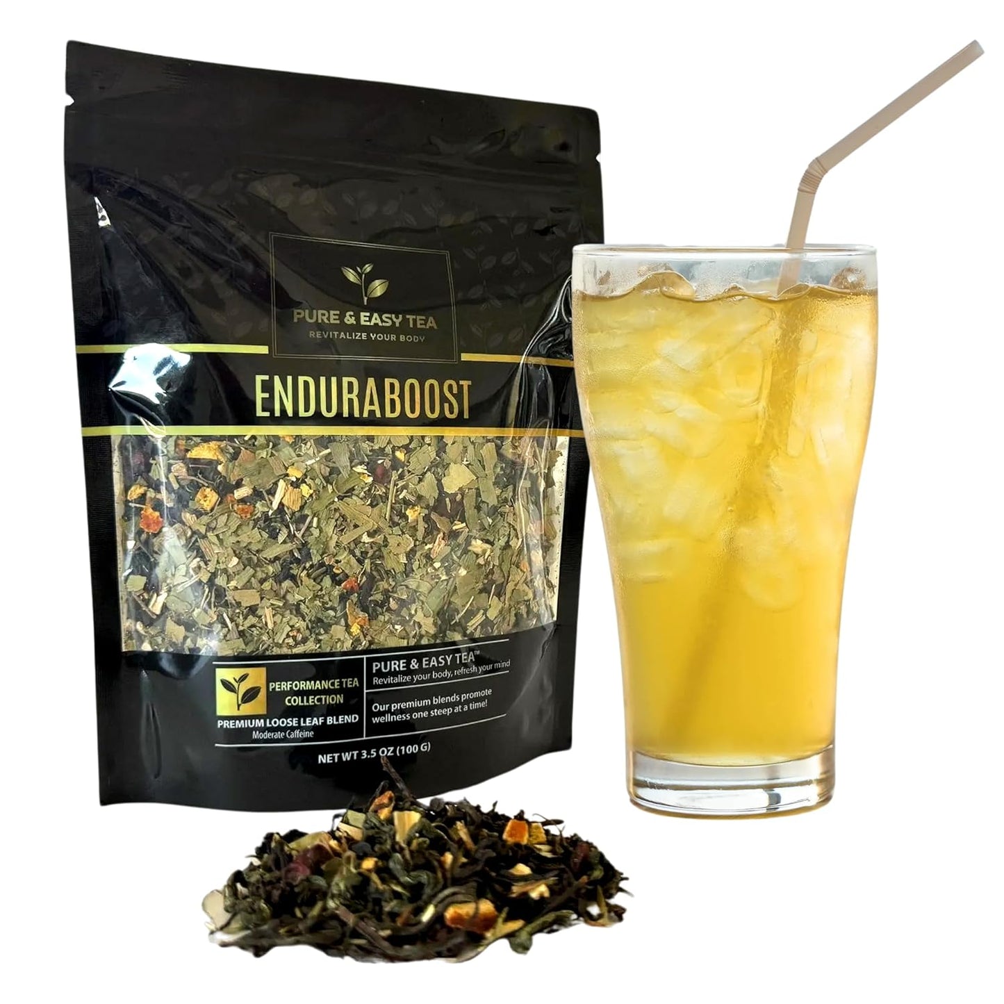 Pure And Easy Tea, EnduraBoost & Borosilicate Glass Brewing Mug, 100% Natural, Caffeinated, Premium Loose Leaf Tea Blend, 100g/3.54oz