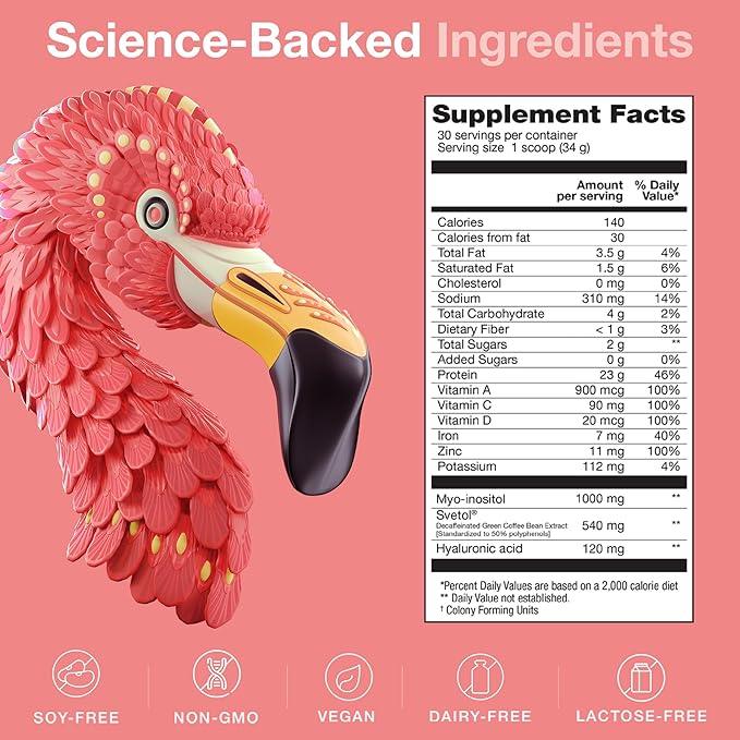 BIRDMAN Fitmingo Vegan Protein Powder with Inositol, Collagen Boosters, Hyaluronic Acid and Vitamins | Low Carb, Dairy Free, Low Calorie | 23g Plant Based Vanilla Protein Powder with Myo-Inositol