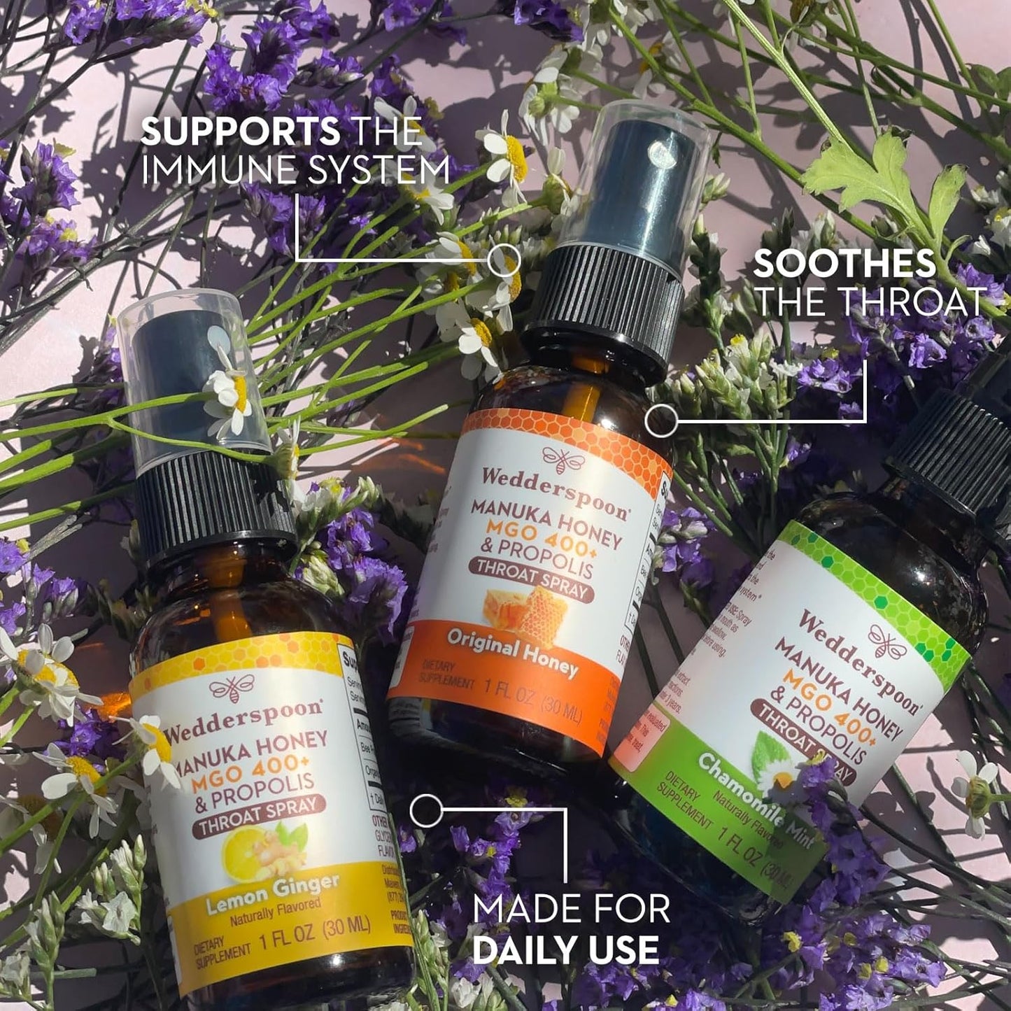 Wedderspoon Propolis and Manuka Honey Throat Spray, Lemon & Ginger, 1 Fl Oz (Pack of 1), Sore Throat Relief, Natural Immune Support