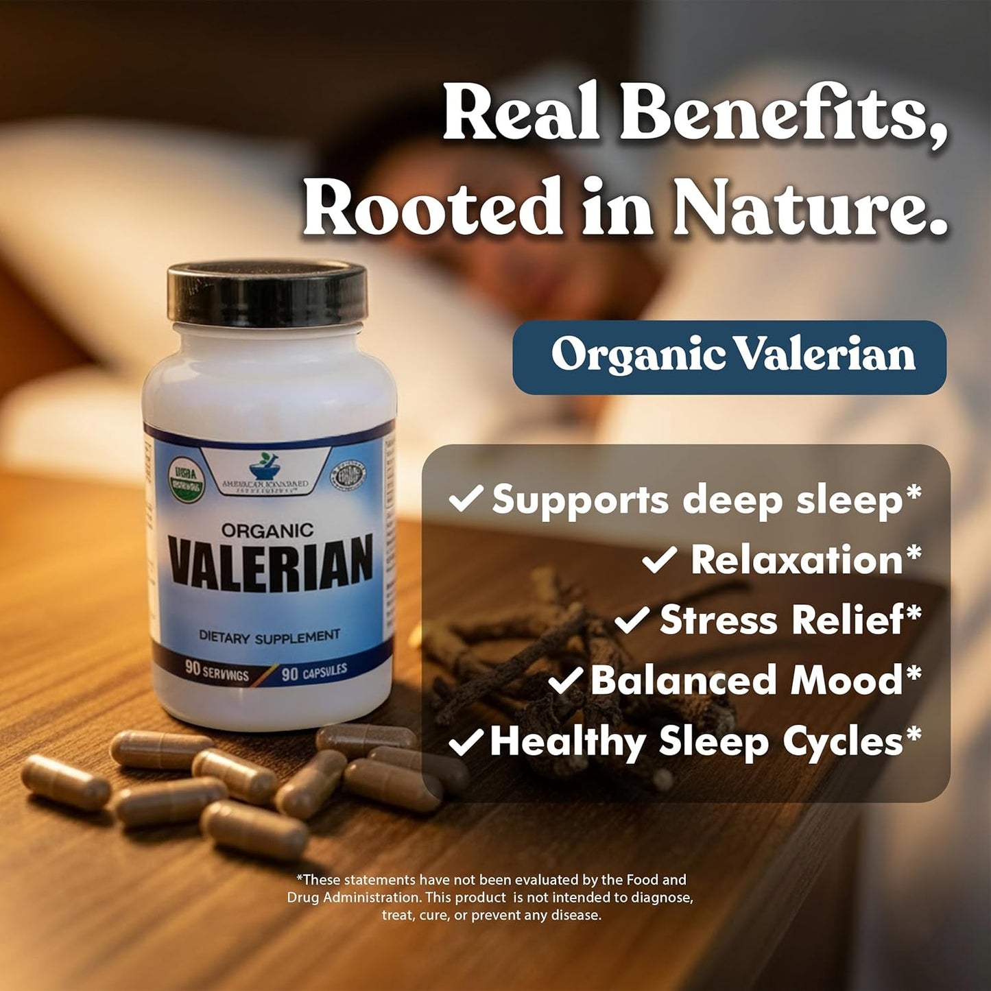 American Standard Supplements Organic Valerian – Vegan, Gluten Free, Non-GMO, 90 Capsules, 90 Servings (Pack of 2)