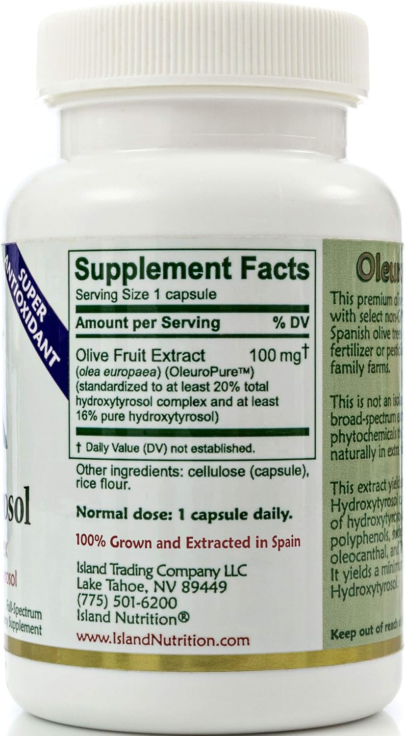 20% Hydroxytyrosol Complex™ Olive Fruit Extract - Super Strength 100% Grown & Extracted in Spain. 90 Capsules, 100 mg, from The Maker of Real European Olive Leaf Extract