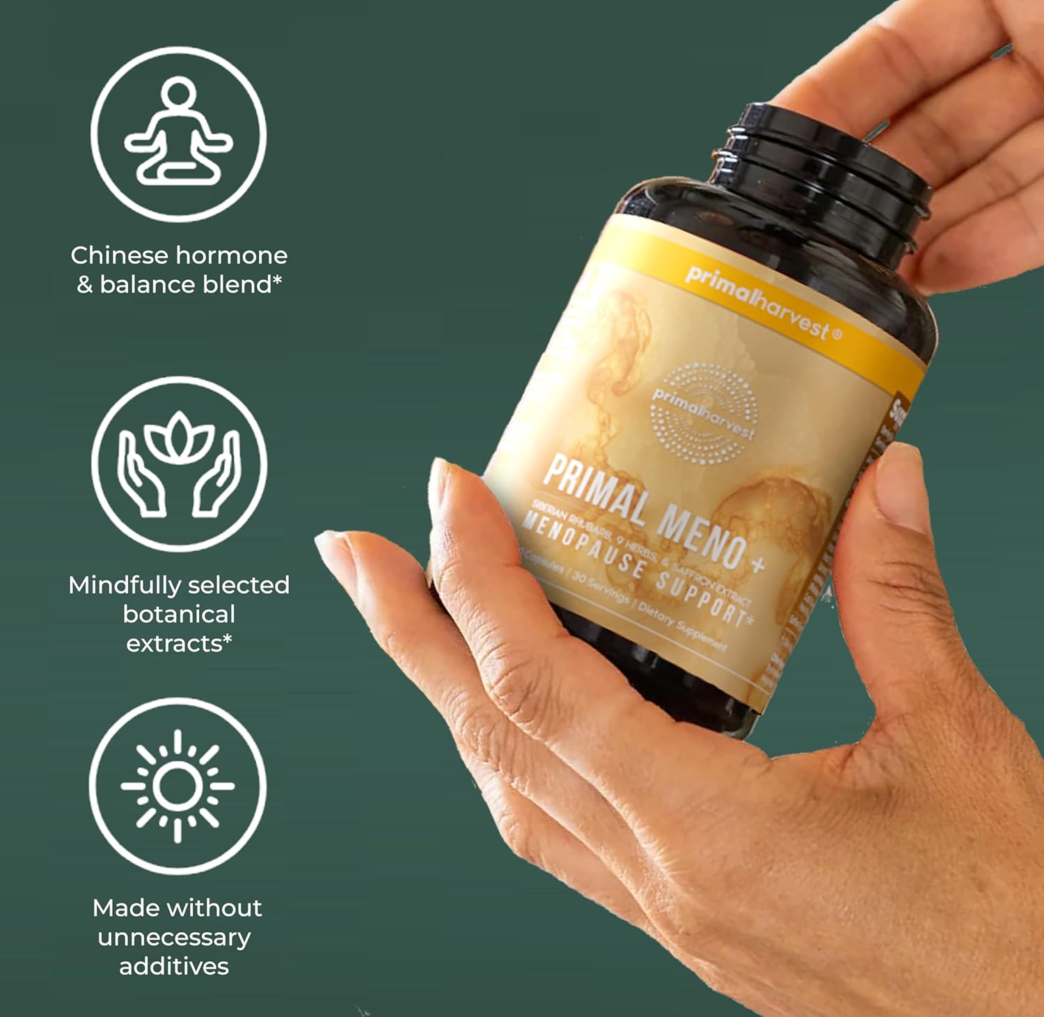 Primal Harvest Meno+ Menopause Support with Saffron & Chinese Herbs Support Mood, Menopausal Symptom Relief, & General Well-Being (1 Pack)