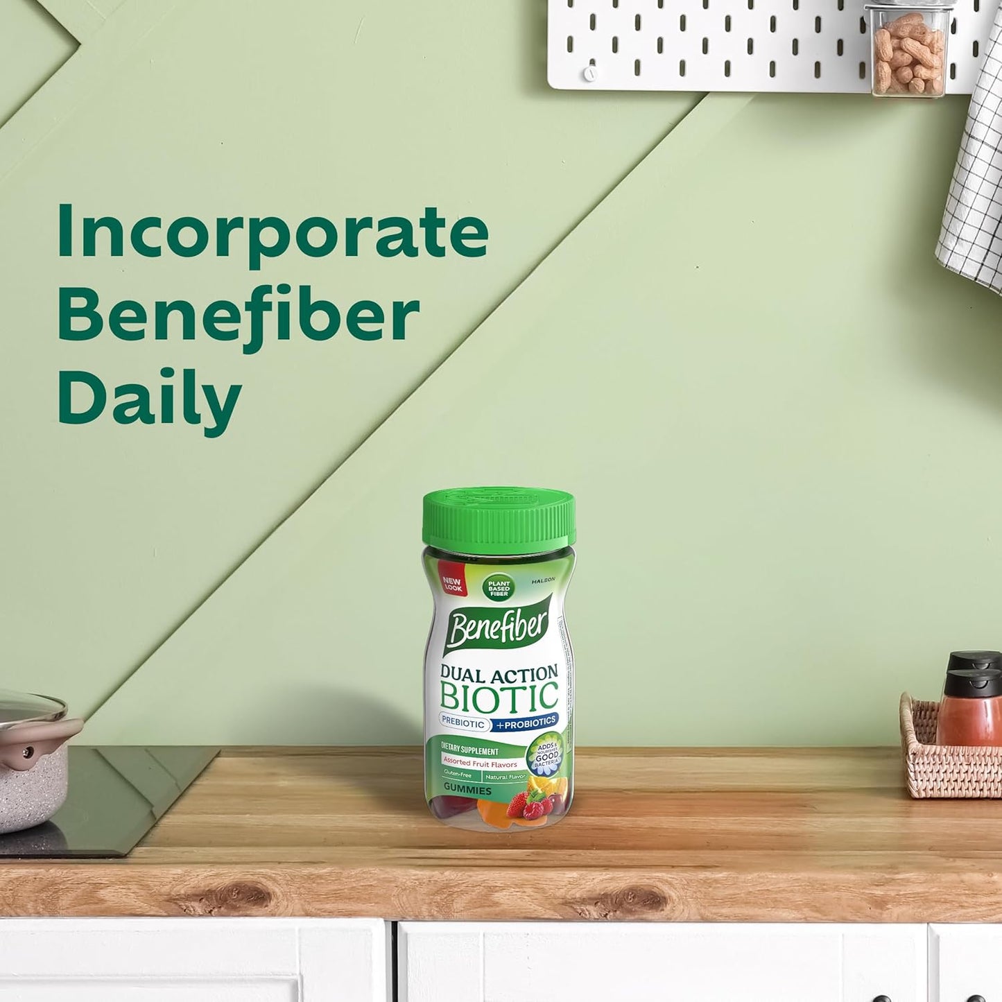 Benefiber Prebiotic Fiber Supplement Gummies with Probiotics for Digestive Health, Assorted Fruit Flavors - 50 Count