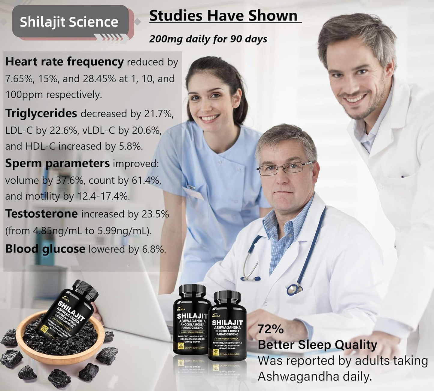 8-in-1 Shilajit for Men & Women with Ashwaganda Himalayan Organic Supplement with Rhodiola Rosea, Ginseng, Turmeric, Mushroom, for Immune Support, Energy, Calm, Focus, Clarity, Sleep, Cortisol