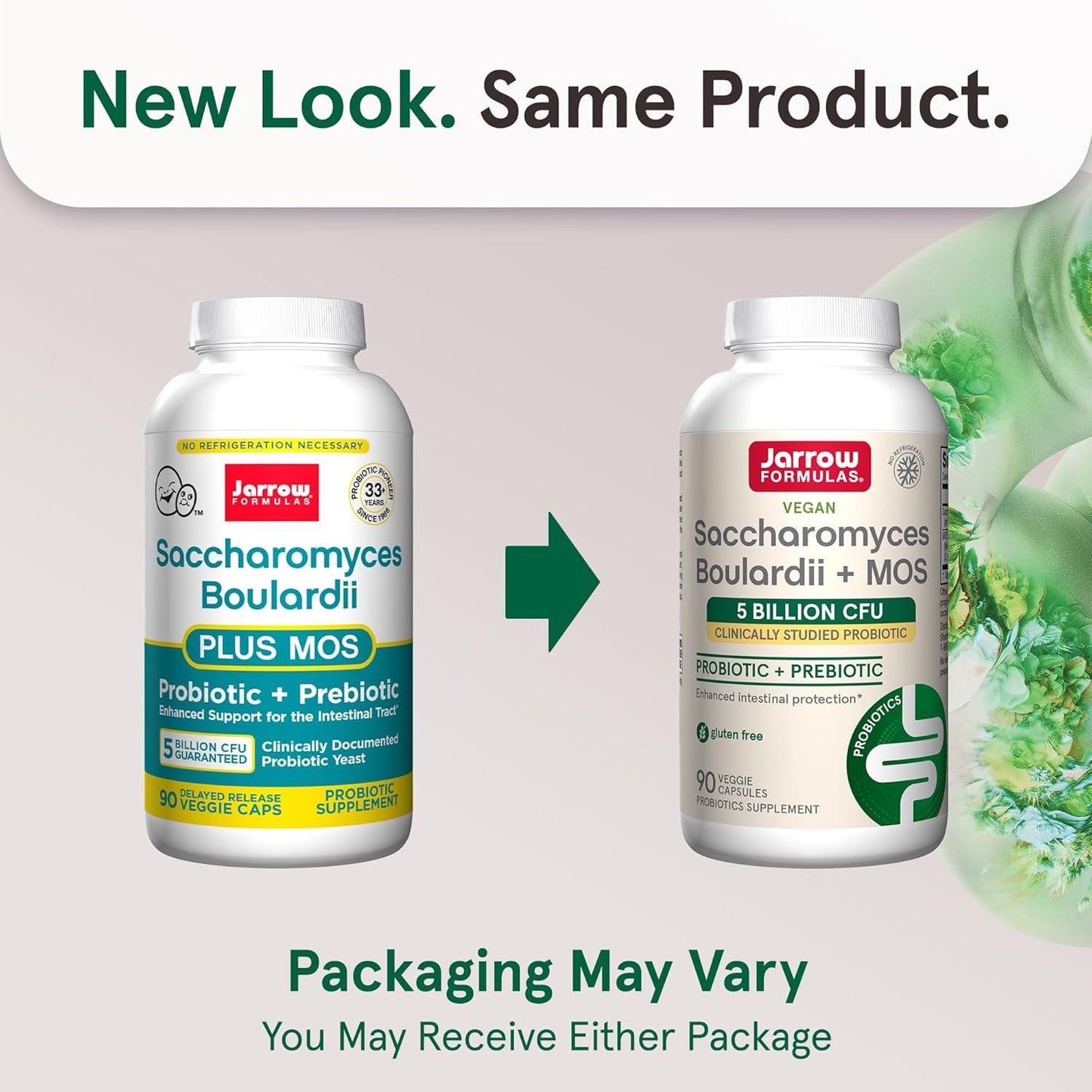 Jarrow Formulas Saccharomyces Boulardii Probiotics + MOS 5 Billion CFU Probiotic Yeast for Intestinal Health Support, Gut Health Supplements for Women and Men, 90 Veggie Caps, 90 Day Supply,Pack of 12