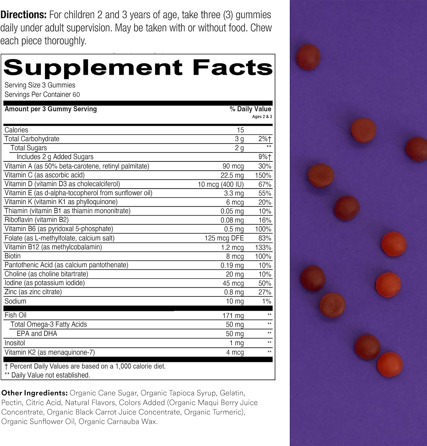 SmartyPants Toddler Multivitamin Gummies: Omega 3 Fish Oil (EPA/DHA), Vitamin D3, C, Vitamin B12, B6, A, K & Zinc, Biotin, Beta Carotene, Gluten Free, Three Fruit Flavors, 180 Count (60 Day Supply)