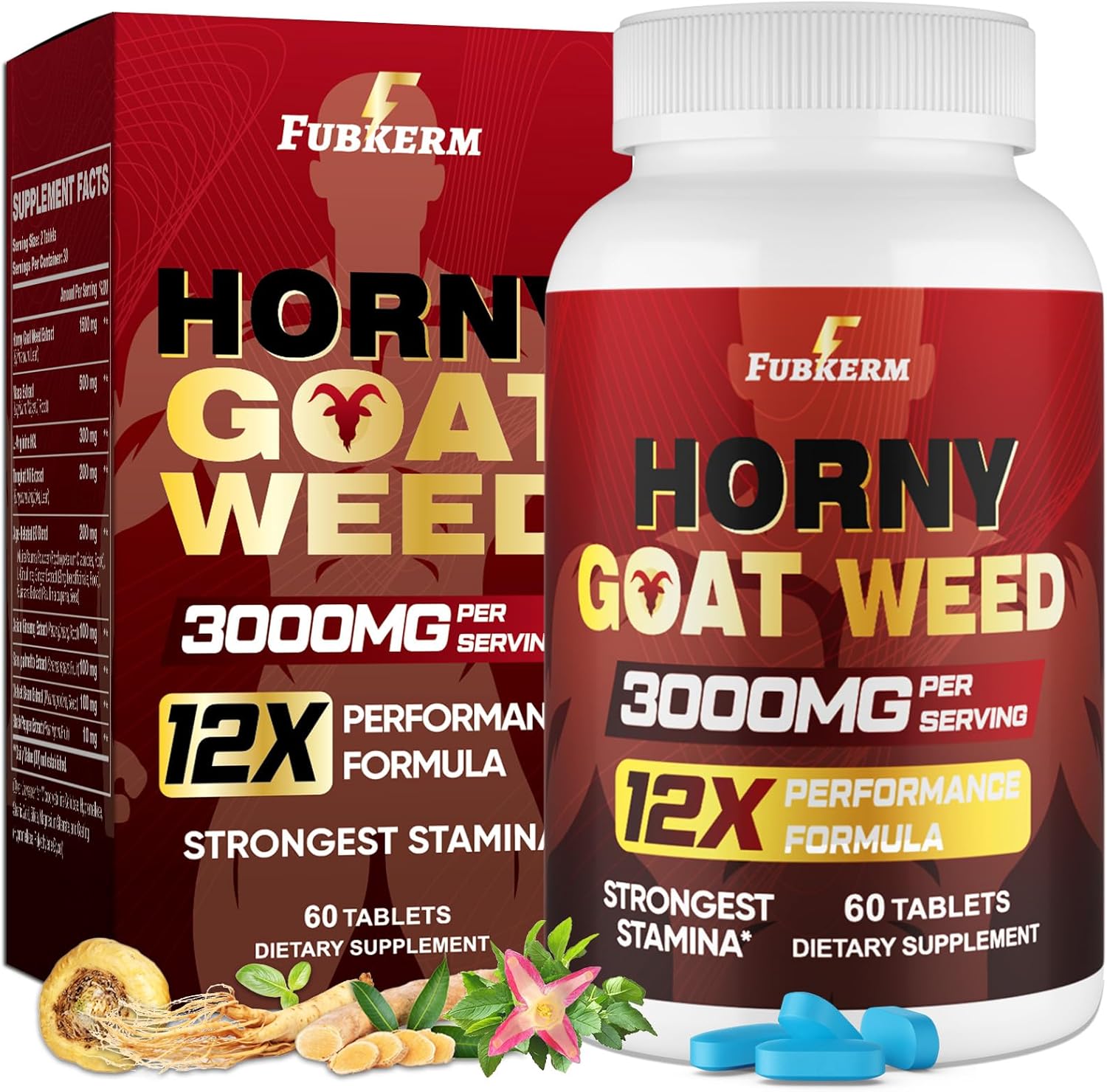 Hornygoatweed for Men, 12 in 1 Horny Goat Weed, Maximum Strength Male Enhancing Supplement with Maca Root, Tongkat Ali, Panax Ginseng, Saw Palmetto, for Hormone, Stamina, Performance, Energy, 60 Count