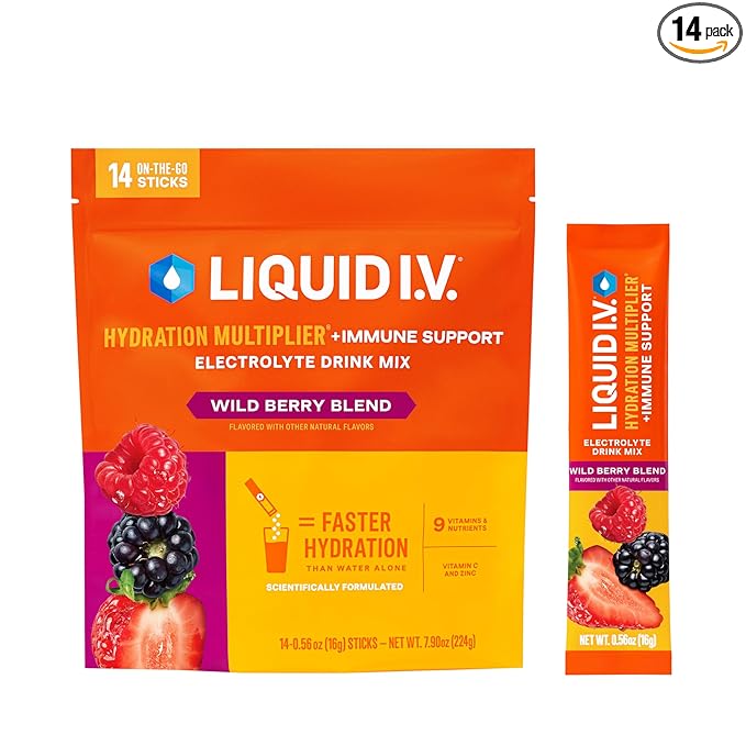 Liquid I.V.® Hydration Multiplier +Immune Support - Wild Berry Blend | Electrolyte Powder Drink Mix | 1 Pack (14 Servings)