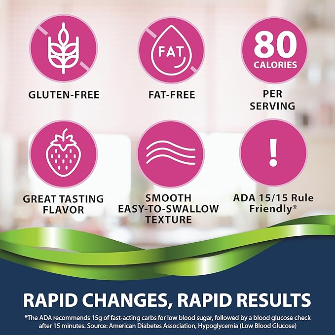 TRUEplus Glucose Gel Pouch, Strawberry Flavor, 15g Fast-Acting Carbohydrates, Fat Free, Gluten Free, Quick Support for Low Blood Sugar and Energy, 72 Pack