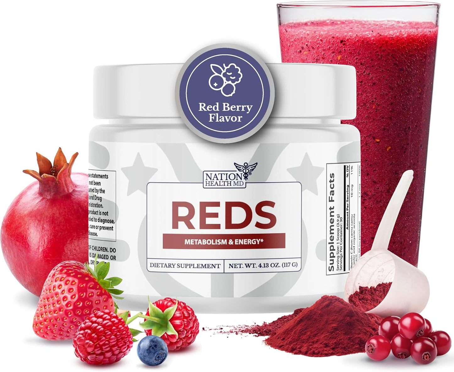 Reds - Superfood Powder Vegetable & Fruit Blend for Women & Men 4.13 Oz