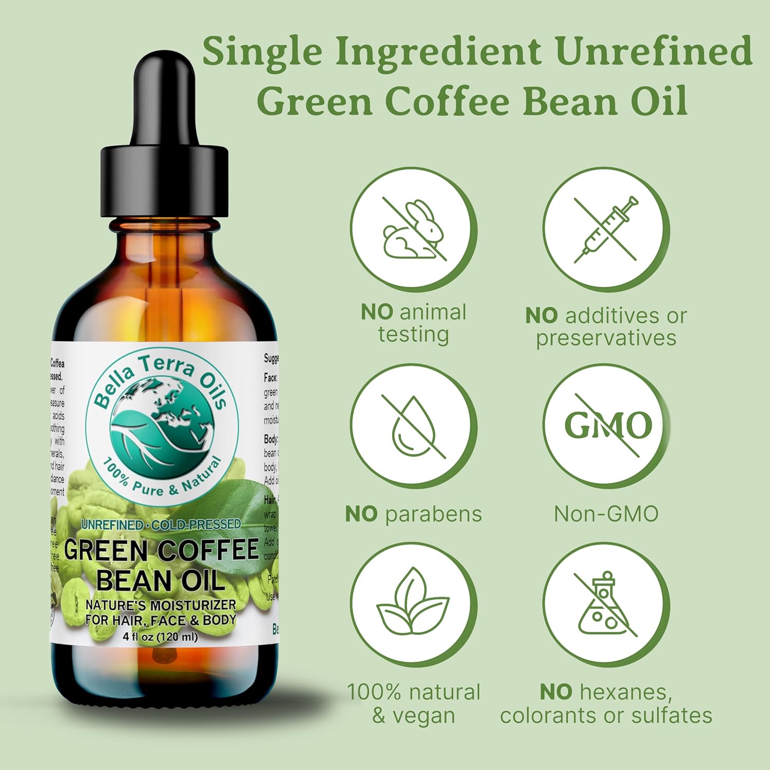 Bella Terra Oils - Green Coffee Bean Oil 8 oz - Famed for Trigonelline & Nutritional Compounds, Elevate Beauty Rituals with this Caffeine Oil Delight