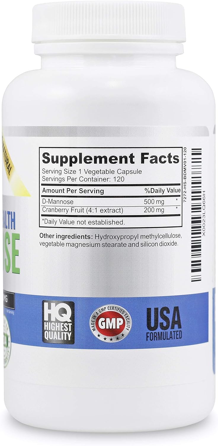 High Strength Pure D-Mannose with Cranberry Extract for Natural Urinary Tract Infections and UTI Support - Digestive Health - Immune System Support - 700mg - Non-GMO - 120 Pills